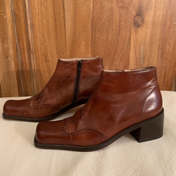 Shelly's London Brown Square Toe Zip Up Booties Size 5.5 - Picture 1 of 16
